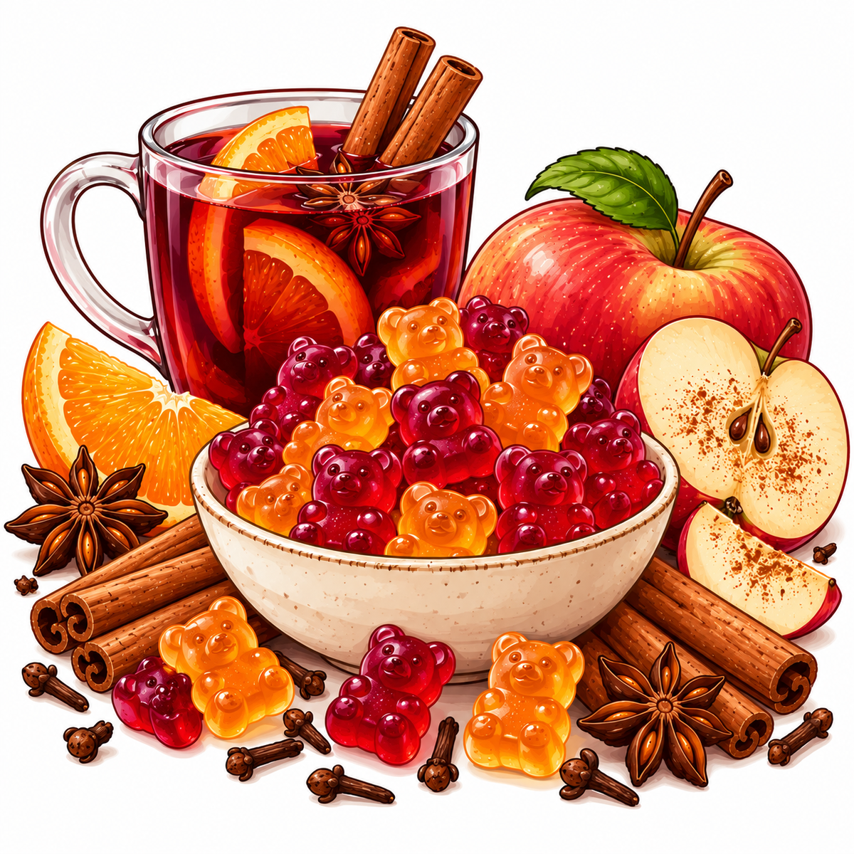 Glühwein und Bratapfel - Fruchtgummi Tee