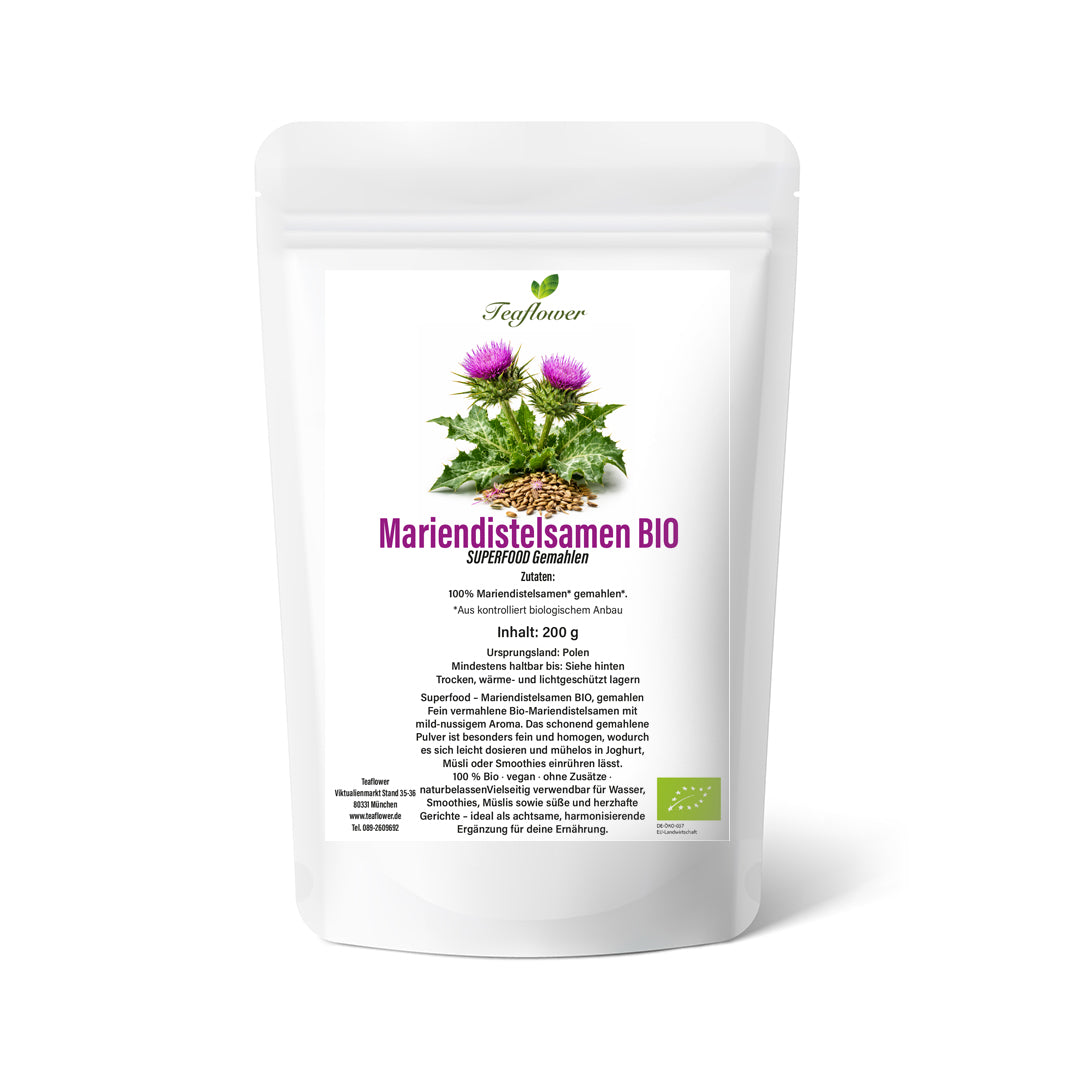 Bio Mariendistelsamen gemahlen als feines, homogenes Pulver mit mild-nussiger Note