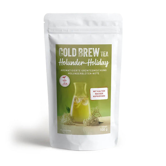 Cold Brew Holunder-Holiday mit feiner Holunderblüten-Note für einen leichten, floralen und erfrischenden Kaltaufguss.
