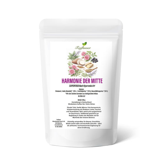 Bio Kräutermischung mit Shatavari, Amla, Fenchel und Rosenblüten in ausgewogener Komposition-1