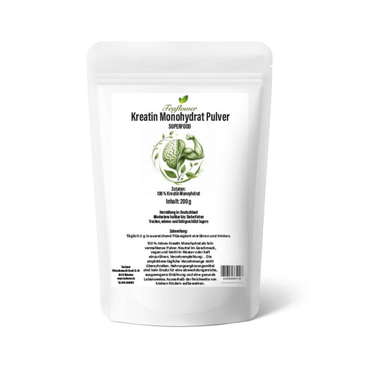 Feines Kreatin Monohydrat Pulver aus 100 Prozent Kreatin, vegan und ohne weitere Zutaten