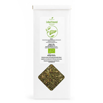 Kräutertee mit Löwenzahn, Mariendistel, Kurkuma und Pfefferminze in ausgewogener Mischung.