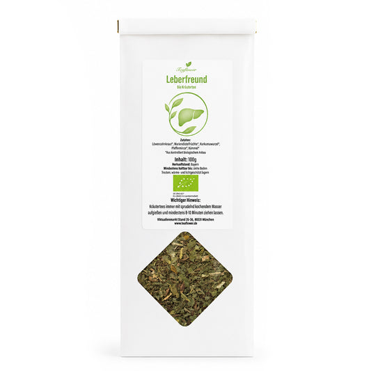 Kräutertee mit Löwenzahn, Mariendistel, Kurkuma und Pfefferminze in ausgewogener Mischung.