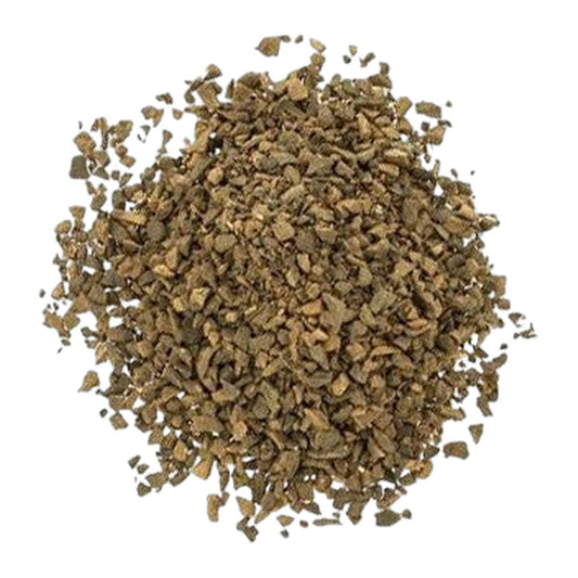 Bio Loewenzahnwurzel geschnitten mit groben getrockneten Wurzelstuecken fuer Kraeutertee