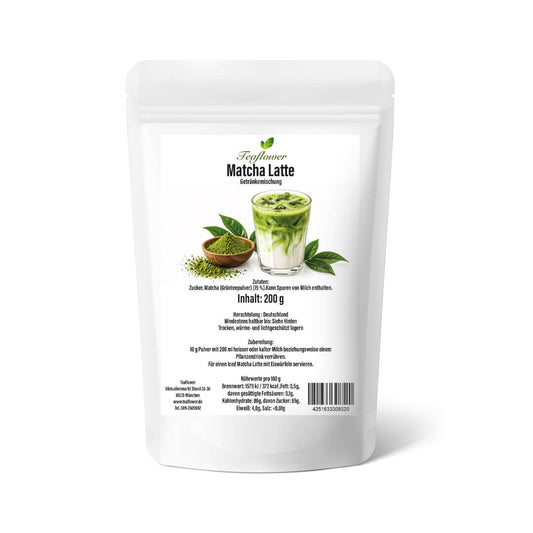 Matcha Latte Pulver mit 15 % Grüntee-Matcha für cremige warme und kalte Matcha-Getränke.