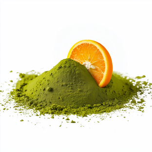 Fein gemahlener Matcha mit Orangengeschmack, leuchtend grün mit frischer Zitrusnote und weichem Mundgefühl