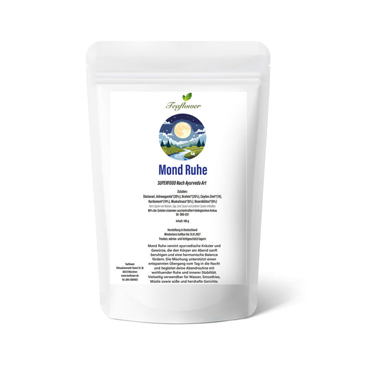 Bio Kräuter- und Gewürzmischung Mond Ruhe mit Ashwagandha, Brahmi, Rosenblüten und Ceylon-Zimt, fein vermahlen-1