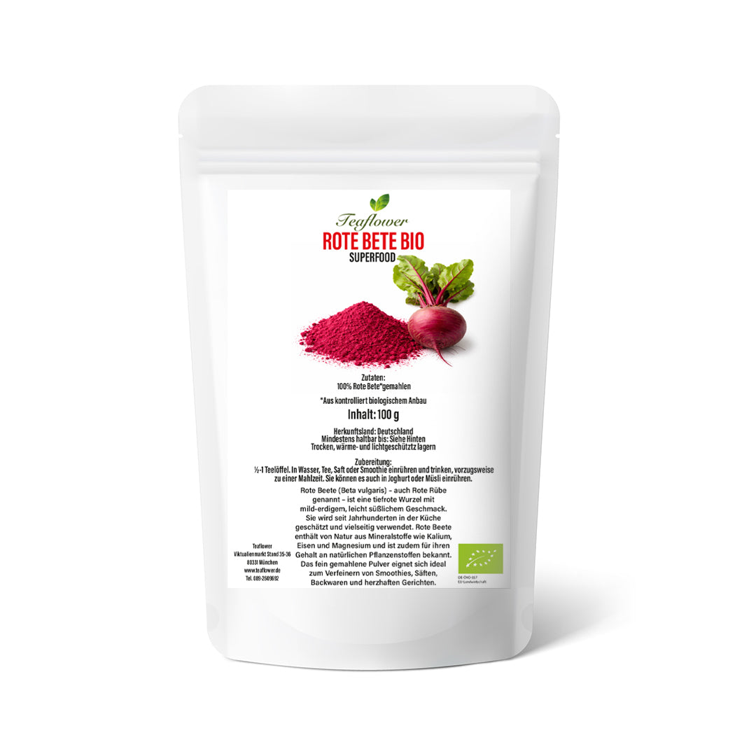Bio Rote Bete Pulver aus Deutschland fein gemahlen fuer Smoothies Muesli Getraenke und Backrezepte