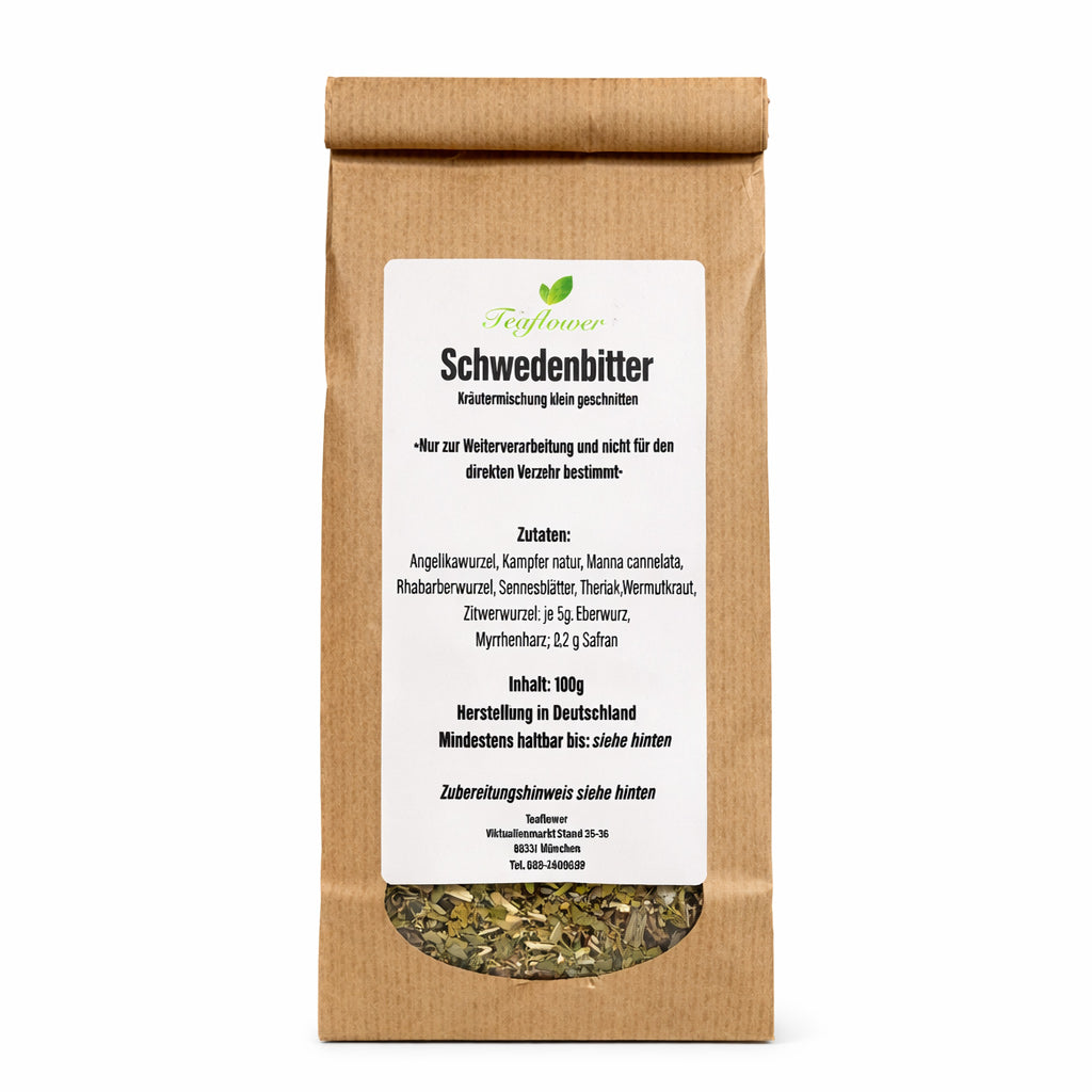 Schwedenbitter Kräutermischung klein geschnitten – klassische Rezeptur mit Wermut, Myrrhe und Safran, 100 g