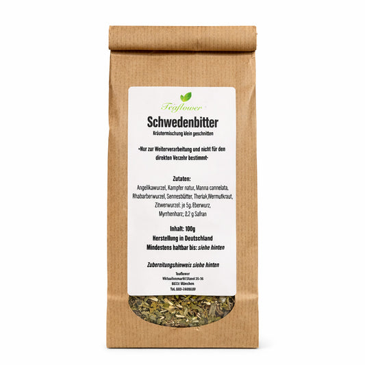 Schwedenbitter Kräutermischung klein geschnitten – klassische Rezeptur mit Wermut, Myrrhe und Safran, 100 g