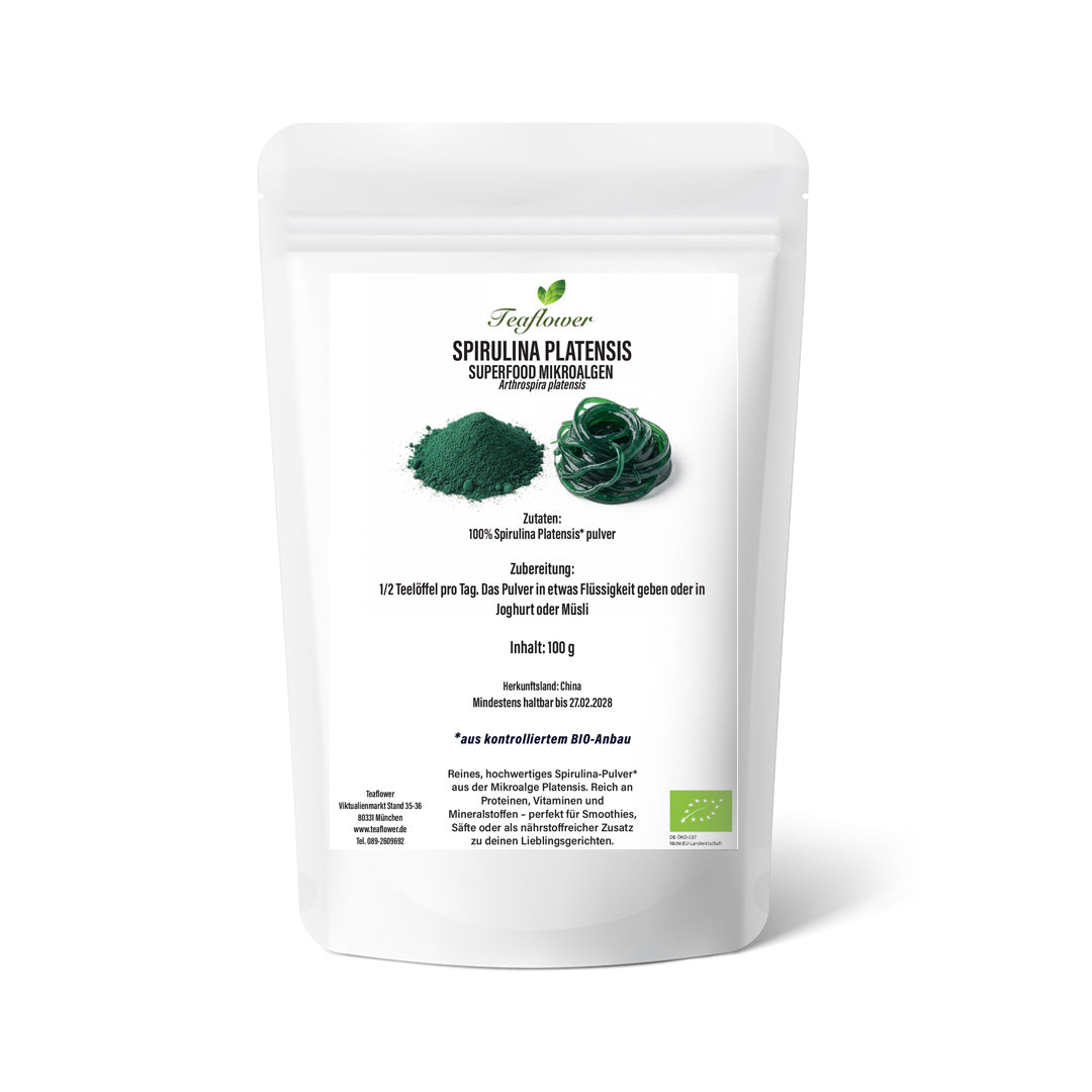 Bio Spirulina Platensis Pulver aus kontrolliert biologischem Anbau, fein vermahlenes grünes Mikroalgenpulver