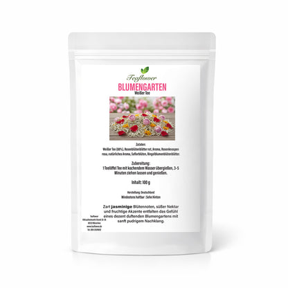 Aromatisierte Weißtee- und Blütenmischung Blumengarten mit Rosenblüten, Saflor und Ringelblumenblättern