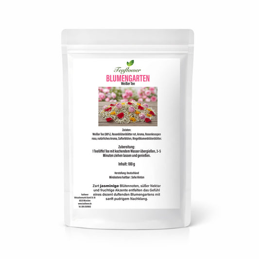 Aromatisierte Weißtee- und Blütenmischung Blumengarten mit Rosenblüten, Saflor und Ringelblumenblättern